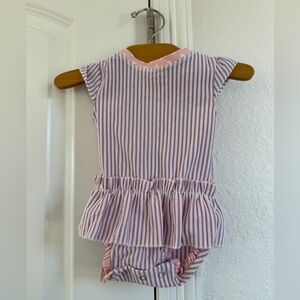 Ruffle Butts Purple and White Striped swimsuit 3-6 months